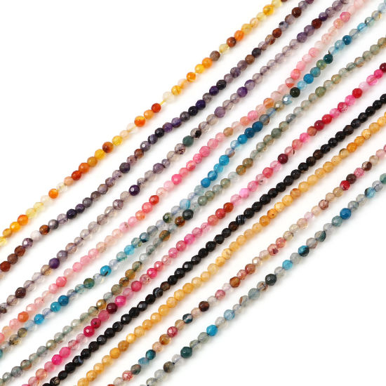Image de (Classement B) Perles en Agate ( Teint ) Rond Multicolore A Facettes 3mm Dia, Trou: env. 0.7mm, 37cm long, 1 Enfilade (Env. 115 Pcs/Enfilade)