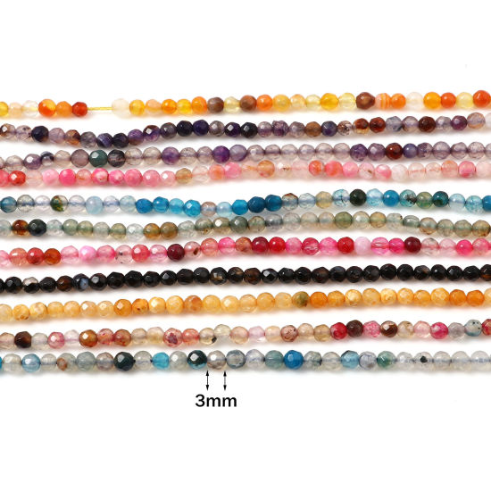 Image de (Classement B) Perles en Agate ( Teint ) Rond Multicolore A Facettes 3mm Dia, Trou: env. 0.7mm, 37cm long, 1 Enfilade (Env. 115 Pcs/Enfilade)
