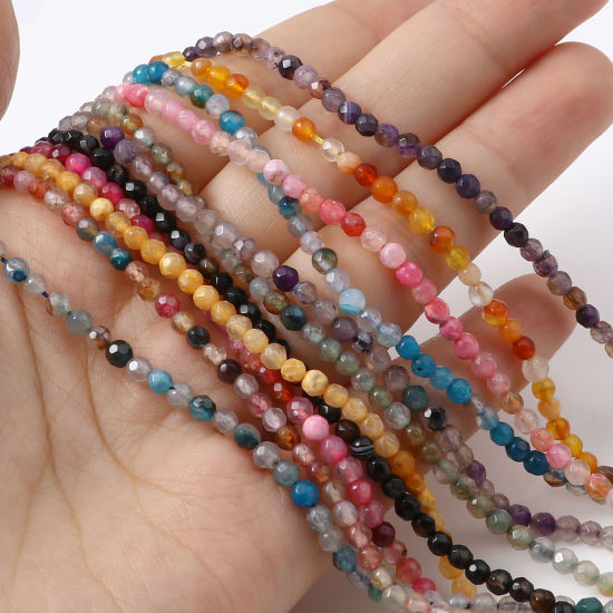 Image de (Classement B) Perles en Agate ( Teint ) Rond Multicolore A Facettes 3mm Dia, Trou: env. 0.7mm, 37cm long, 1 Enfilade (Env. 115 Pcs/Enfilade)