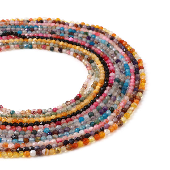 Image de (Classement B) Perles en Agate ( Teint ) Rond Multicolore A Facettes 3mm Dia, Trou: env. 0.7mm, 37cm long, 1 Enfilade (Env. 115 Pcs/Enfilade)