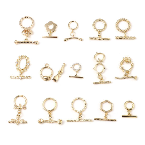 Image de Fermoir Toggle en Laiton Plaqué Or Véritable 18K 1 Pièce