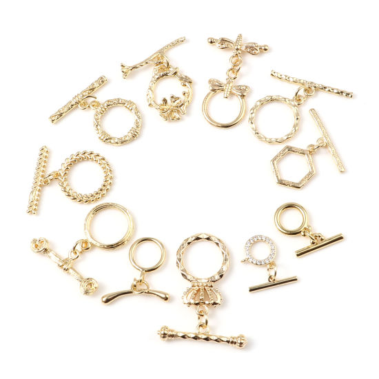 Image de Fermoir Toggle en Laiton Plaqué Or Véritable 18K 1 Pièce