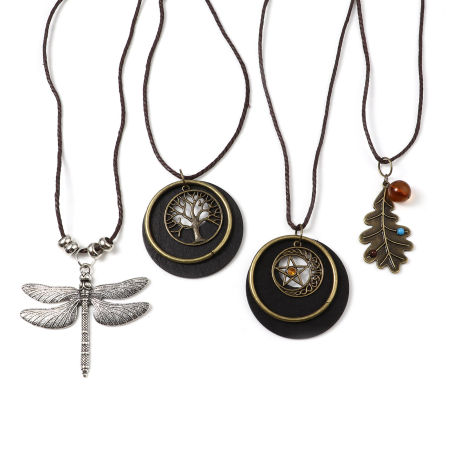 Collier de Chandail en Alliage de Zinc & Bois Multicolore 2 Pièces