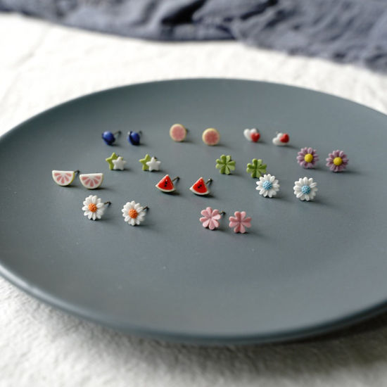 Immagine di Acciaio Inossidabile & Ceramica Orecchini a Perno Multicolore 8mm, 1 Paio