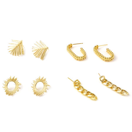 Brass Ear Post Stud Earrings 18K Real Gold Plated Post/ Wire Size: (21 gauge), 2 PCs