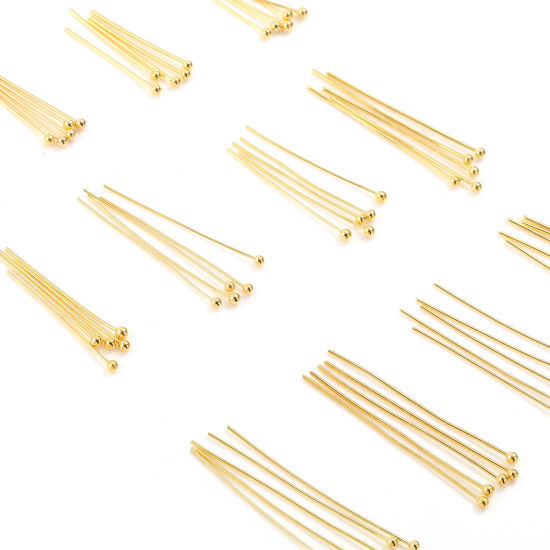 Image de Aiguilles Tiges à Tête Boule en Laiton Plaqué Or Véritable 18K 50 Pièces