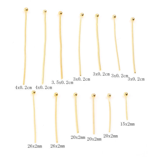 Image de Aiguilles Tiges à Tête Boule en Laiton Plaqué Or Véritable 18K 50 Pièces
