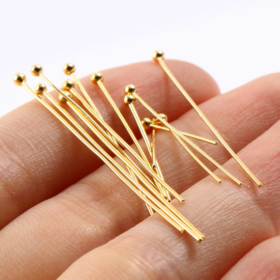 Image de Aiguilles Tiges à Tête Boule en Laiton Plaqué Or Véritable 18K 50 Pièces