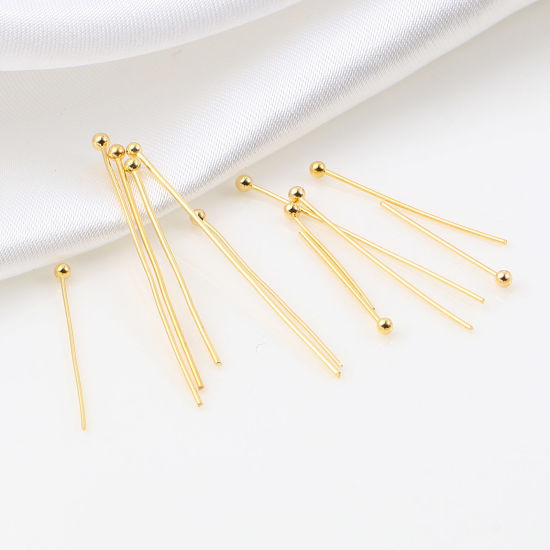 Image de Aiguilles Tiges à Tête Boule en Laiton Plaqué Or Véritable 18K 50 Pièces