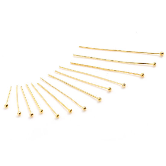 Image de Aiguilles Tiges à Tête Boule en Laiton Plaqué Or Véritable 18K 50 Pièces