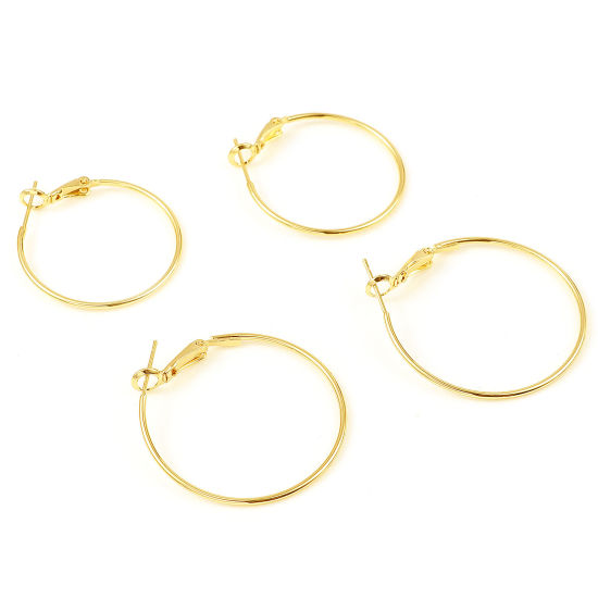 Picture of Brass Hoop Earrings 18K Real Gold Plated Circle Ring 4 PCs