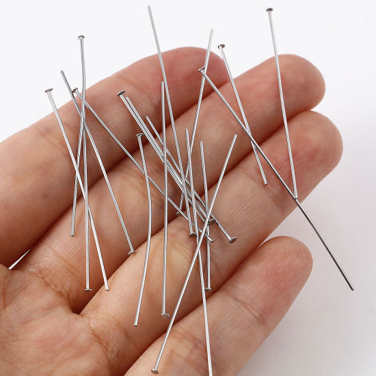 Image de Aiguilles Tiges à Tête Plate en Acier Inoxydable Argent Mat 500 Pièces