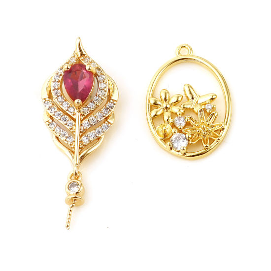 Picture of Brass Micro Pave Pearl Pendant Connector Bail Pin Cap 18K Real Gold Plated Clear Rhinestone 1 Piece