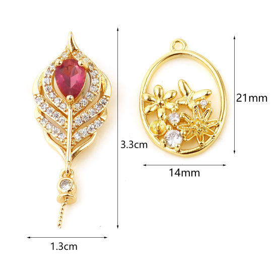 Picture of Brass Micro Pave Pearl Pendant Connector Bail Pin Cap 18K Real Gold Plated Clear Rhinestone 1 Piece