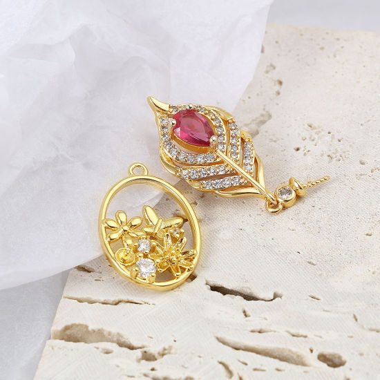 Picture of Brass Micro Pave Pearl Pendant Connector Bail Pin Cap 18K Real Gold Plated Clear Rhinestone 1 Piece