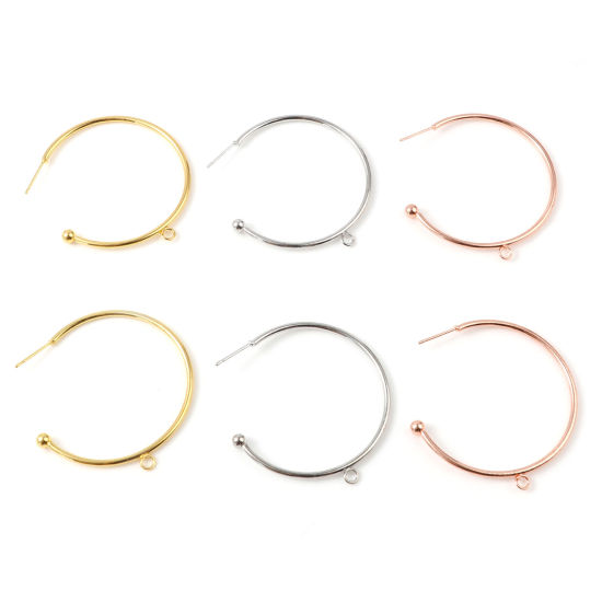 Picture of Zinc Based Alloy Hoop Earrings Findings Multicolor C Shape W/ Loop 48mm x 45mm, Post/ Wire Size: (21 gauge), 10 PCs