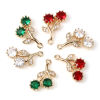 Picture of Brass Micro Pave Charms Wholesale Real Gold Plated Cherry Fruit 20mm x 11mm
