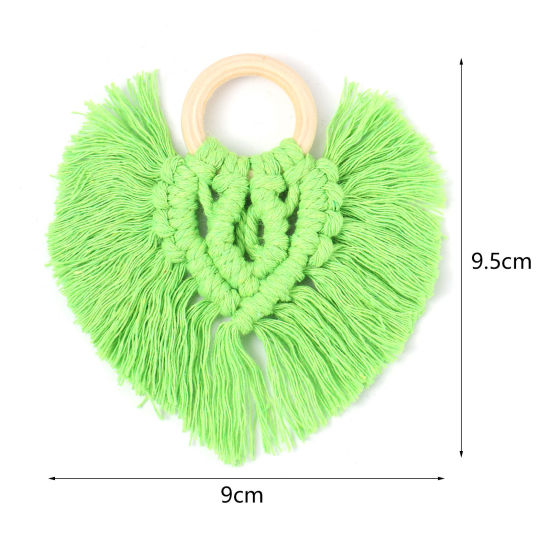 Image de Pendentifs Franges en Bois & Polyester Cœur Multicolore 9.5cm x 9cm, 1 Pièce