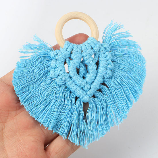 Image de Pendentifs Franges en Bois & Polyester Cœur Multicolore 9.5cm x 9cm, 1 Pièce
