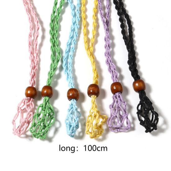 Image de Colliers de Corde Tressé en Bois Naturel & Polyester Multicolore, 100cm Long, 1 Pièce