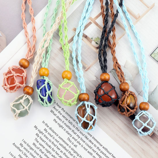 Image de Colliers de Corde Tressé en Bois Naturel & Polyester Multicolore, 100cm Long, 1 Pièce