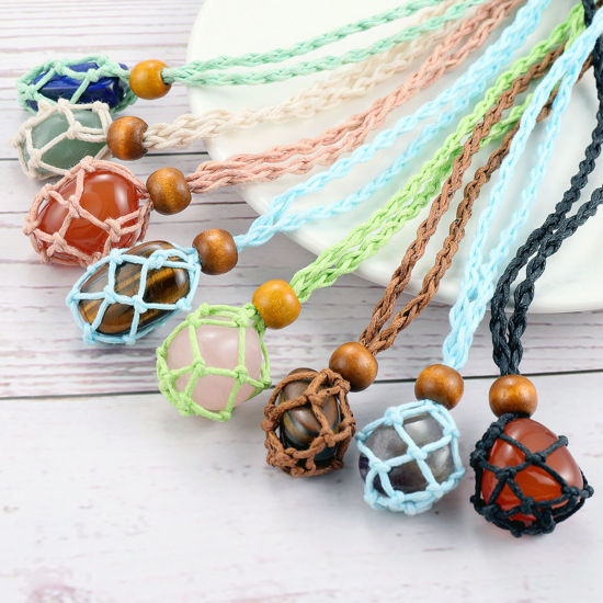 Image de Colliers de Corde Tressé en Bois Naturel & Polyester Multicolore, 100cm Long, 1 Pièce