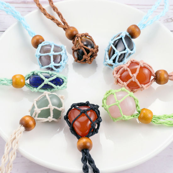Image de Colliers de Corde Tressé en Bois Naturel & Polyester Multicolore, 100cm Long, 1 Pièce