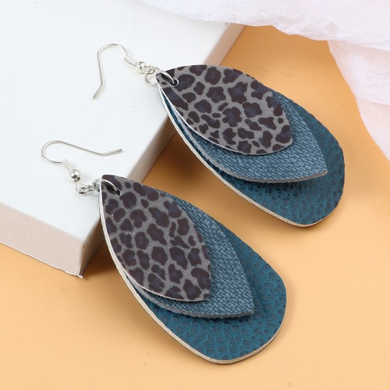 Immagine di PU Ciondoli Goccia Multicolore Leopardo 5.8cm x 3.7cm, 5 Pz