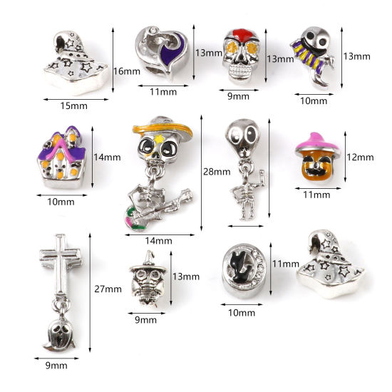 Image de Perles à Gros Trou Halloween en Alliage de Zinc Argent Mat Multicolore 5 Pcs