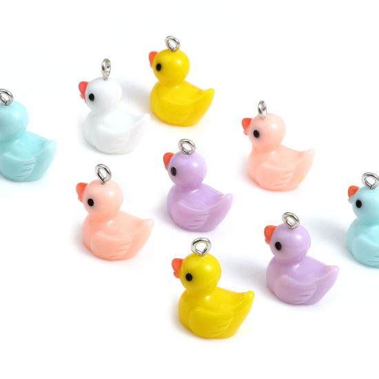 Image de Breloques en Résine Canard Argent Mat Multicolore 20mm x 18mm, 10 Pcs