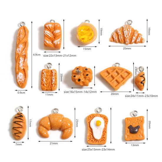 樹脂 ペンダント パン シルバートーン オレンジ色 10 個 の画像