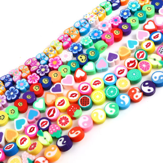 Image de Perles en Pâte Polymère Couleur au Hasard 1 Enfilade