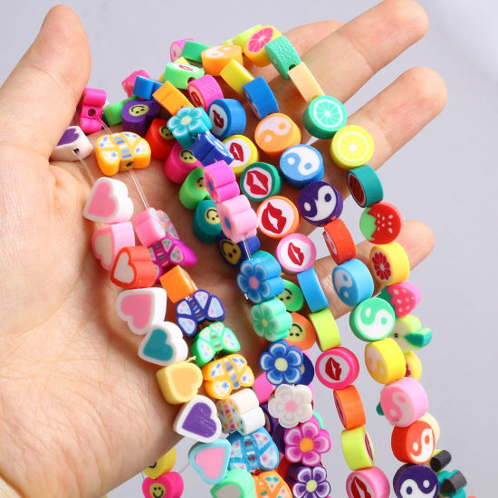Image de Perles en Pâte Polymère Couleur au Hasard 1 Enfilade
