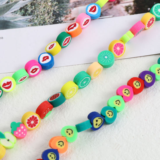Image de Perles en Pâte Polymère Couleur au Hasard 1 Enfilade