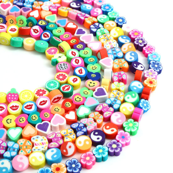 Image de Perles en Pâte Polymère Couleur au Hasard 1 Enfilade