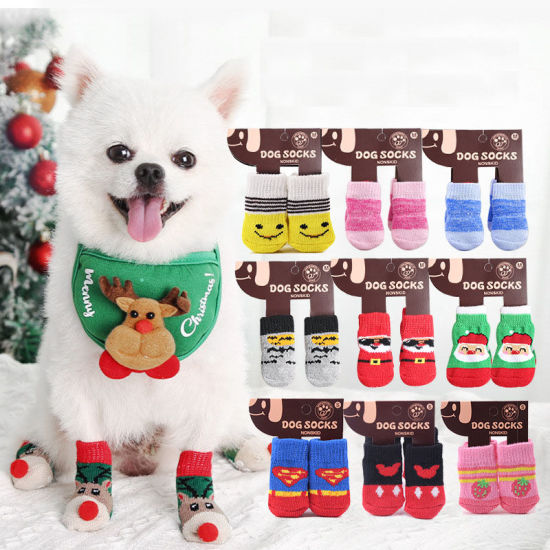 クリスマス冬暖かいアクリルウールニット犬靴下ペットアクセサリー の画像