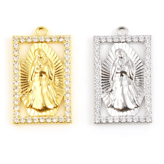 Imagen de Latón Religión Colgantes Charms Rectángulo Multicolor Jesús Transparente Rhinestone 1 Unidad