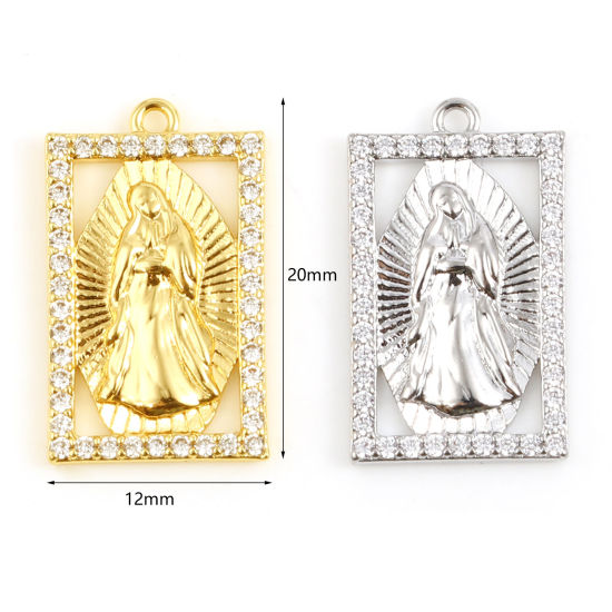 Imagen de Latón Religión Colgantes Charms Rectángulo Multicolor Jesús Transparente Rhinestone 1 Unidad