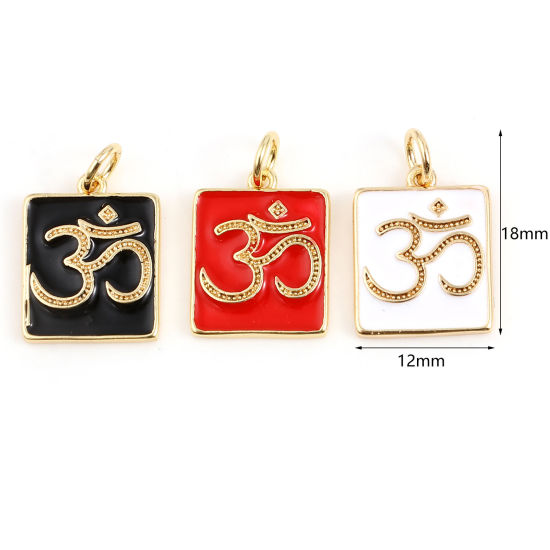 Imagen de Latón Religión Colgantes Charms Rectángulo Multicolor Símbolo de OM 2 Unidades