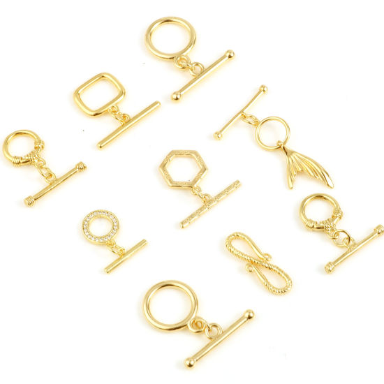Image de Fermoir Toggle en Laiton Plaqué Or Véritable 18K 1 Kit