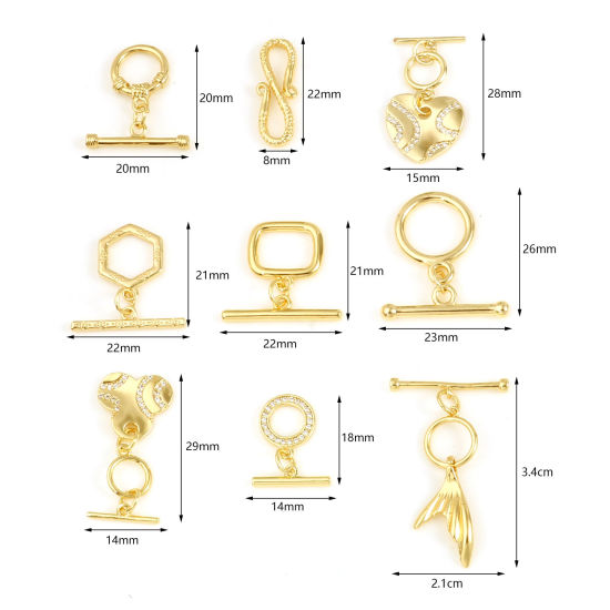 Image de Fermoir Toggle en Laiton Plaqué Or Véritable 18K 1 Kit