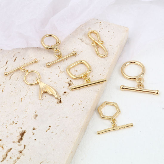 Image de Fermoir Toggle en Laiton Plaqué Or Véritable 18K 1 Kit