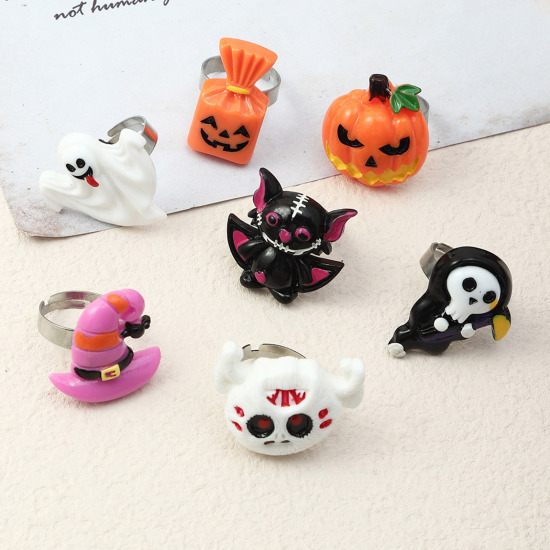 樹脂 ハロウィン オープン リング 指輪 多色 17mm (日本サイズ約13号)、 穴： 1 個 の画像