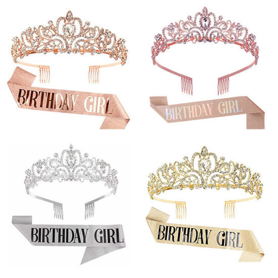 キラキラサッシュ＆ラインストーンティアラ女性誕生日パーティーの記念品 の画像