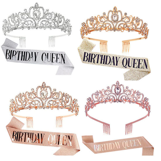 キラキラサッシュ＆ラインストーンティアラ女性誕生日パーティーの記念品 の画像