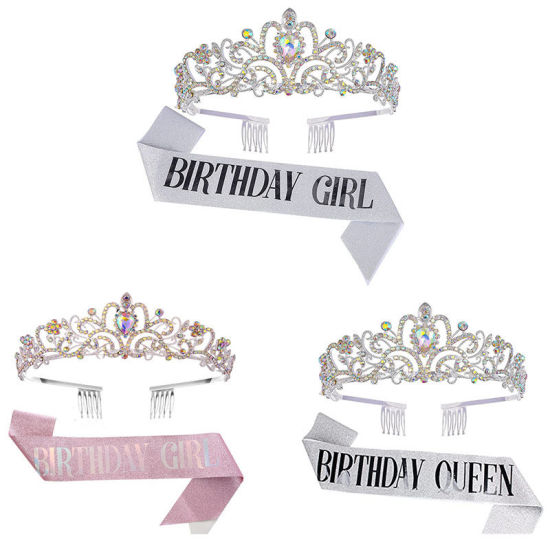 キラキラサッシュ＆ラインストーンティアラ女性誕生日パーティーの記念品 の画像