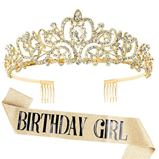 キラキラサッシュ＆ラインストーンティアラ女性誕生日パーティーの記念品 の画像
