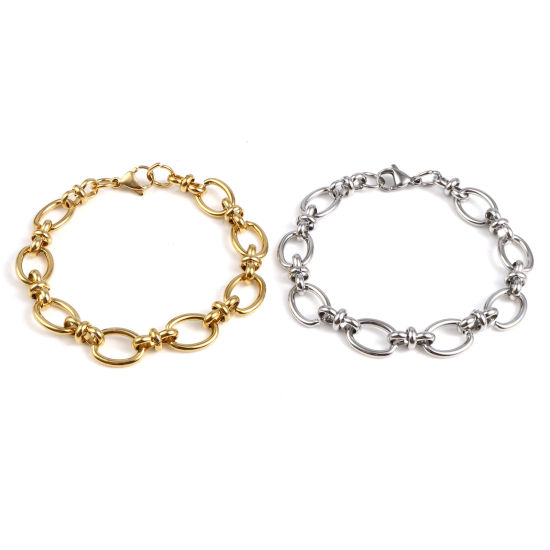 Image de Bracelets En Gros Multicolore en Acier Inoxydable, Ovale Chaîne à Maillons Faite à la Main Placage sous Vide, Unisexe Élégant Minimaliste Cadeau Fournitures de Bijoux 1 Pièce