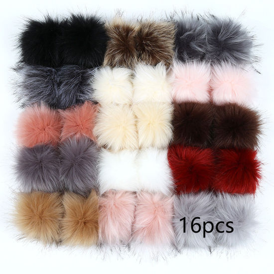 Image de Pompon en Polyester & Acrylique avec Bande de Caoutchouc Multicolore Rond 8cm Dia., 1 Paquet （ 16 Pcs/Paquet)