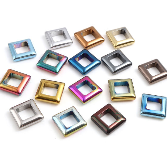 ヘマタイト ビーズ 正方形 多色 約 14mm x 14mm、 穴: 約 8mm、 2 個 の画像